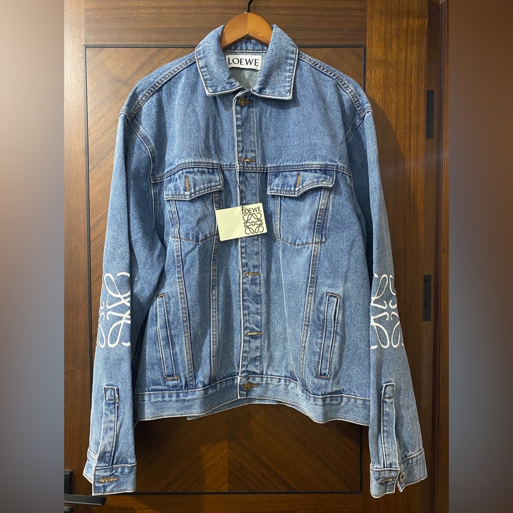 Loewe Light Blue Denim Trucker Jacket with White Sleeve Motif